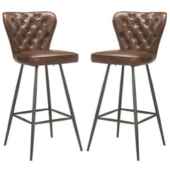 Aster Mid-Century Camel Leather Bar Stool