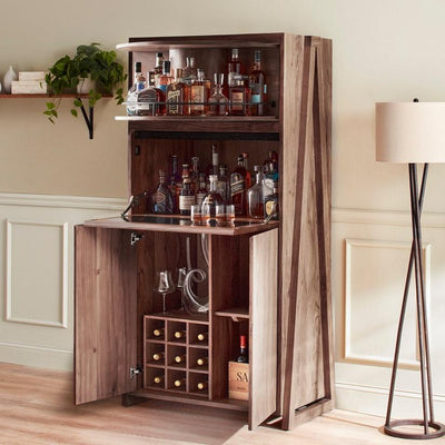 Carousel Acacia Wood Bar Cabinet | Wine Enthusiast | Wine & Bar Cabinet | 2600102K1001