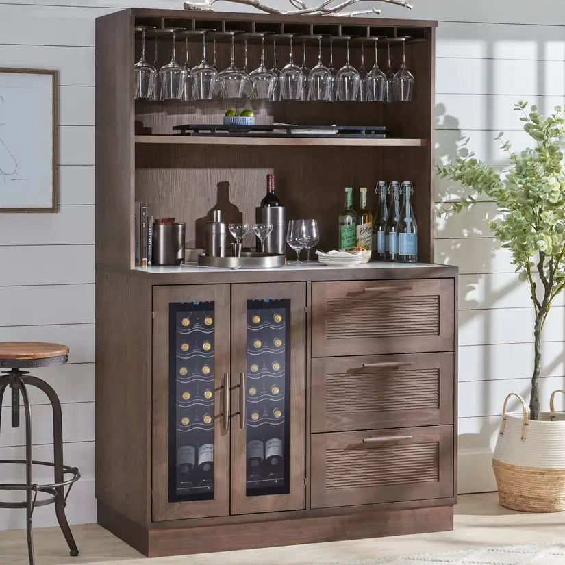 Umbria 2-Piece Bar Hutch Cabinet with Cooling Storage Option | Wine Enthusiast | 34301K8