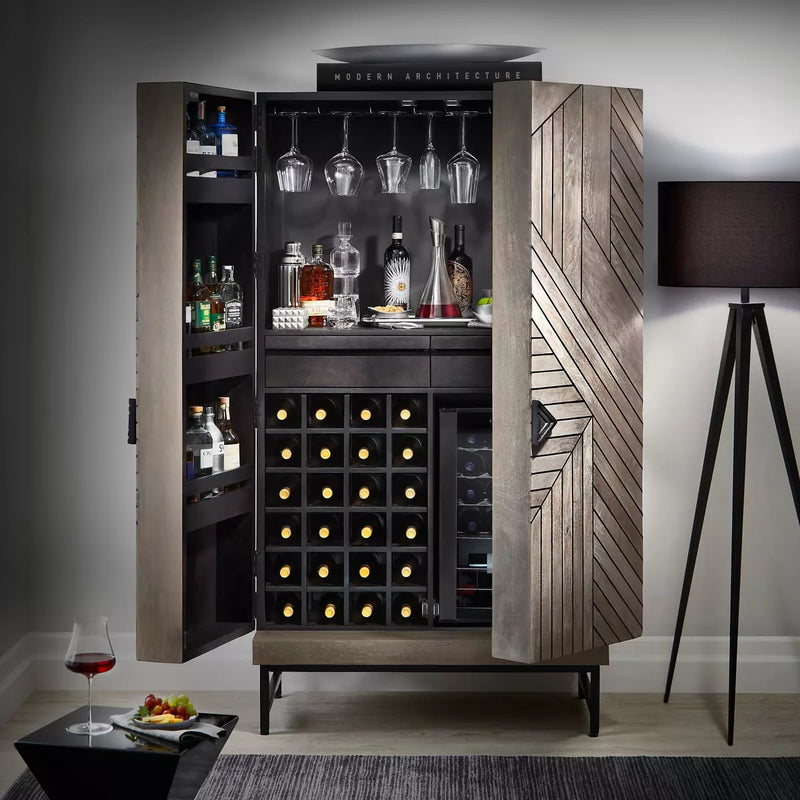 Cheverny Metal Inlay Bar Cabinet  (Smoke Gray Finish) | Wine Enthusiast | Wine Cabinet | 3370204N