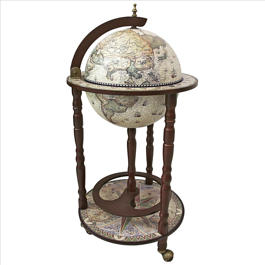 Sixteenth Century Crema Durata Bar Globe Bar Cart | Design Toscano | SJ330016