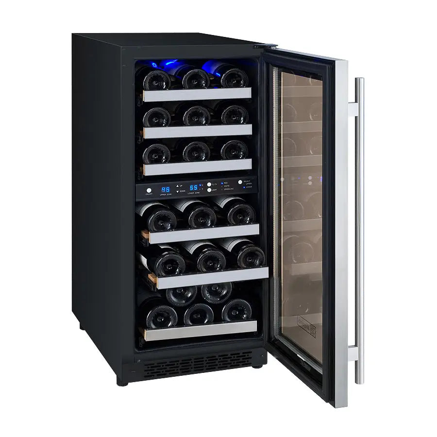 Allavino 15" Wide FlexCount II Tru-Vino 30 Bottle Dual Zone Stainless Steel Right Hinge Wine Fridge