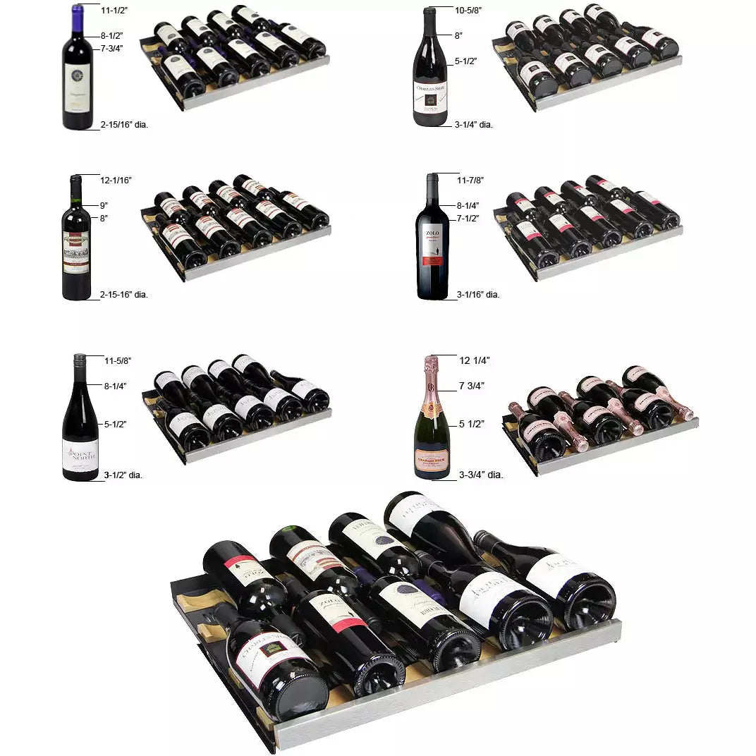 Allavino 24" Wide FlexCount II Tru-Vino 56 Bottle Dual Zone Stainless Steel Left Hinge Wine Fridge
